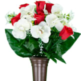 White Orchid with Red Rose (Silk Mausoleum Flowers)