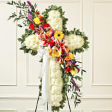 Solid White Standing Cross With Bright Flower Break