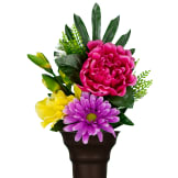 Purple Daisy Pink Peony and Yellow Gladiolus (Silk Mausoleum Flowers)