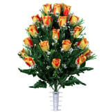 Sunset Orange Rose with Baby's Breath  (Silk Cemetery Flowers)