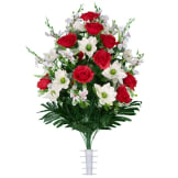 Red Roses with White Lotus (Silk Cemetery Flowers)