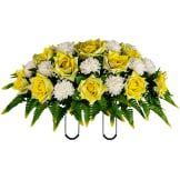 Yellow Open Rose with Two Tone Fern (Silk Cemetery Flowers)