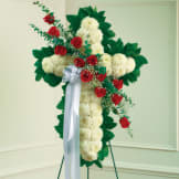 Red & White Standing Cross With Red Rose Break