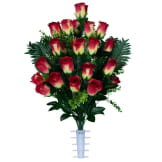 Red Rose with Palm Leaves (Silk Cemetery Flowers)