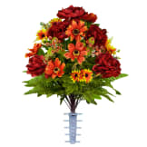 Burgundy Peony and Orange Daisy (Silk Cemetery Flowers)
