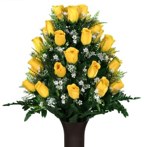 Yellow Roses and Baby's Breath (Silk Cemetery Flowers)