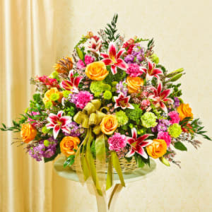 Sympathy Arrangement In Basket (Large) - Multicolor Pastel Mixed Flowers