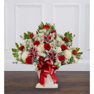 Red Rose And Lily Floor Basket