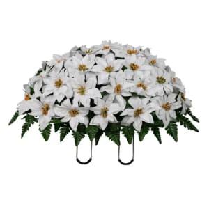 White Poinsettia Saddle (Silk Cemetery Flowers)