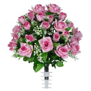 Pink Diamond Rose with Baby's Breath (Silk Cemetery Flowers)