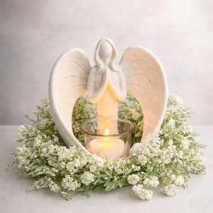 "Sending You an Angel" Statue Candle Holder with LED Candle to Express Sympathy