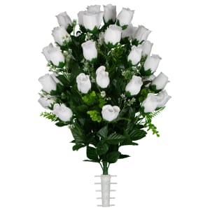 Eternal White Rose Buds (Silk Cemetery Flowers)