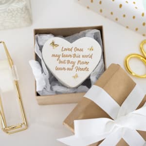 "Forever in Our Hearts" 3.5" x 3" Heart Memorial Stone with Golden Butterflies