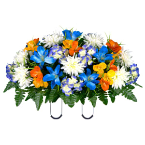 Blue Tiger Lily and Orange Alstroemeria (Silk Cemetery Flowers)