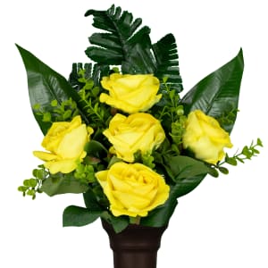 "Sunlit Memories" Yellow Rose (Mausoleum Silk Cemetery Flowers)