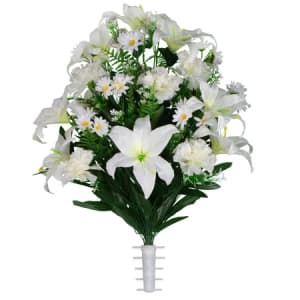 Cream Lily Carnation and Daisies (Silk Cemetery Flowers)