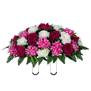White Roses and Pink Mums (Silk Cemetery Flowers)