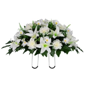 Cream Lily Carnation and Daisies (Silk Cemetery Flowers)