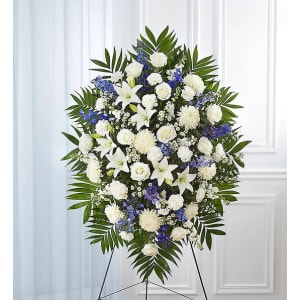 Blue & White Funeral Standing Spray