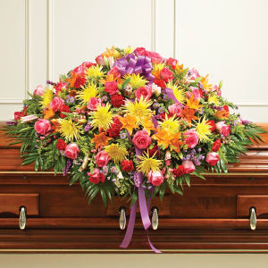 Multicolor Bright Mixed Flower Full Casket Cover