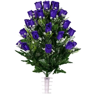 Purple Rose Buds with Baby's Breath (Silk Cemetery Flowers)