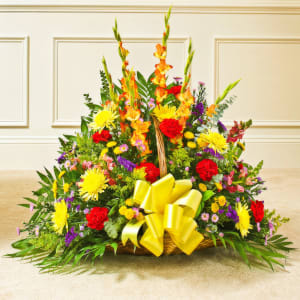 Multicolor Bright Mixed Flower Fireside Basket