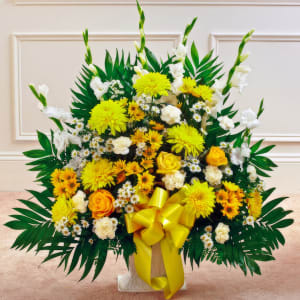 Yellow & White Sympathy Floor Basket