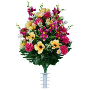 Yellow Anemone Garden Mix Bouquet (Silk Cemetery Flowers)