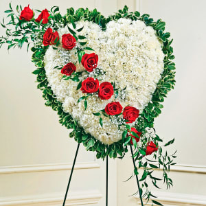 Solid White Standing Heart With Red Rose Break