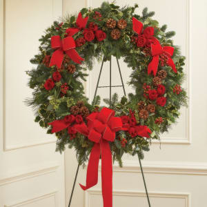 Sympathy Standing Wreath in Christmas Colors