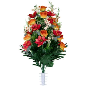 Orange Roses and Vermillion Lotus Bouquet (Silk Cemetery Flowers)
