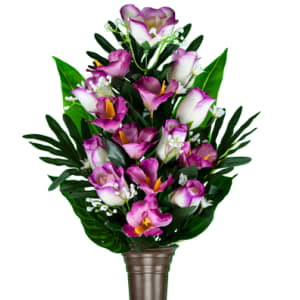 Purple Orchid and Roses (Silk Mausoleum Flowers)
