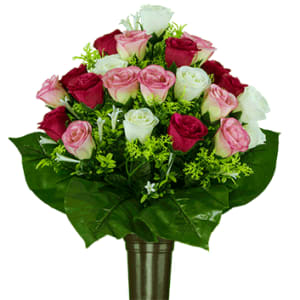 Pink and White Mixed Roses (Silk Mausoleum Flowers)