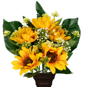 "Sunshine Forever" Mini Sunflower (Cremation Silk Cemetery Flowers)