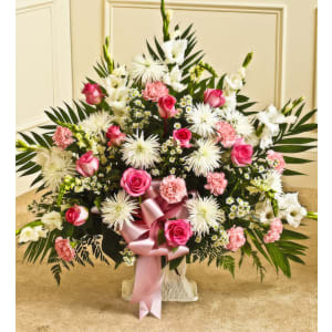 Pink & White Sympathy Floor Basket