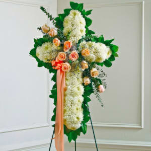 Peach, Orange & White Standing Cross With Peach Rose Break