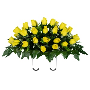 Sympathy Yellow Rose Buds (Silk Cemetery Flowers)