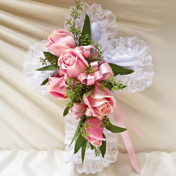 Pink Satin Cross Pillow Casket Flowers The Sympathy Store
