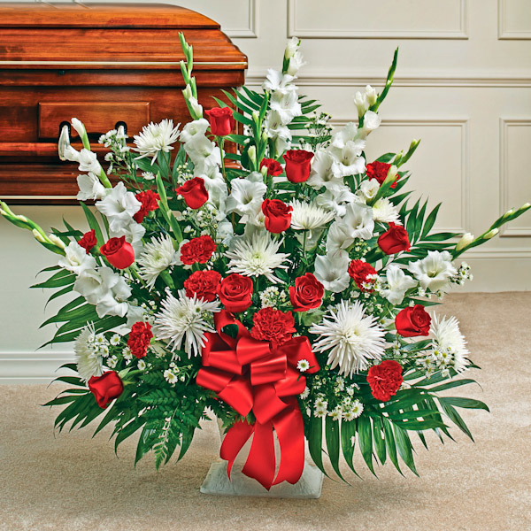 Red & White Sympathy Floor Basket Baskets The Sympathy Store