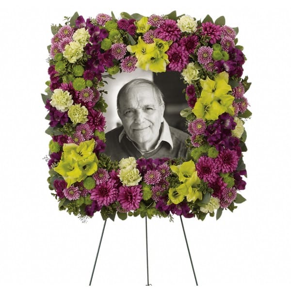 Mosaic of Memories Square Easel Wreath arranged by a florist in Charles  City, IA
