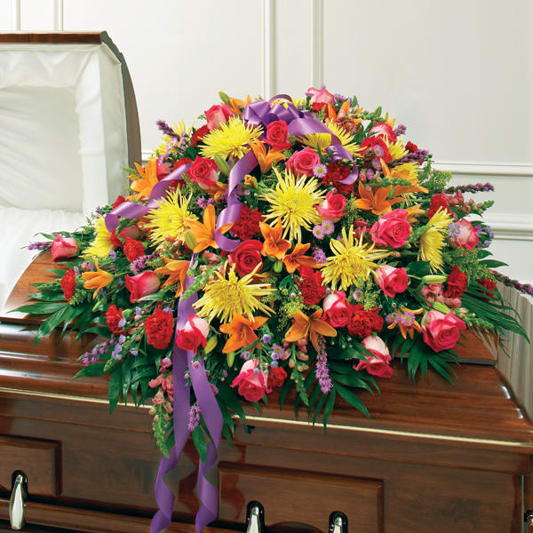 Multicolor Bright Mixed Flower Half Casket Cover Casket Flowers