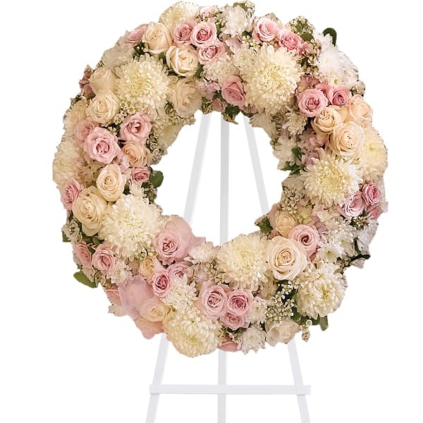 Heart Wreath in Pinks Memorial in Walpole MA - Flowers & More