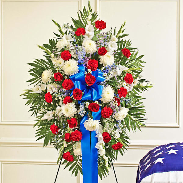 Red White And Blue Sympathy Standing Spray Standing Sprays 4566