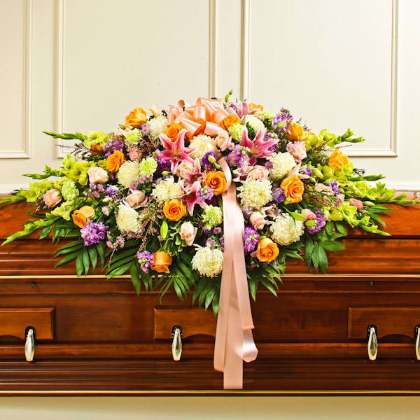 Multicolor Pastel Mixed Flower Full Casket Cover