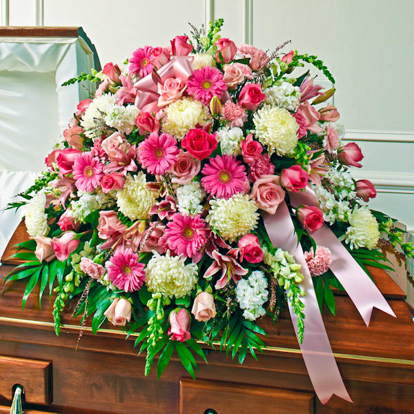 Pink & White Mixed Half Casket Cover Casket Flowers