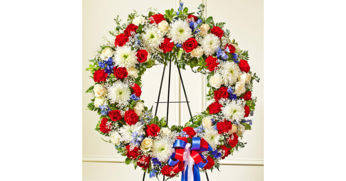 Red, White & Blue Standing Wreath - Wreaths & Crosses | The Sympathy Store