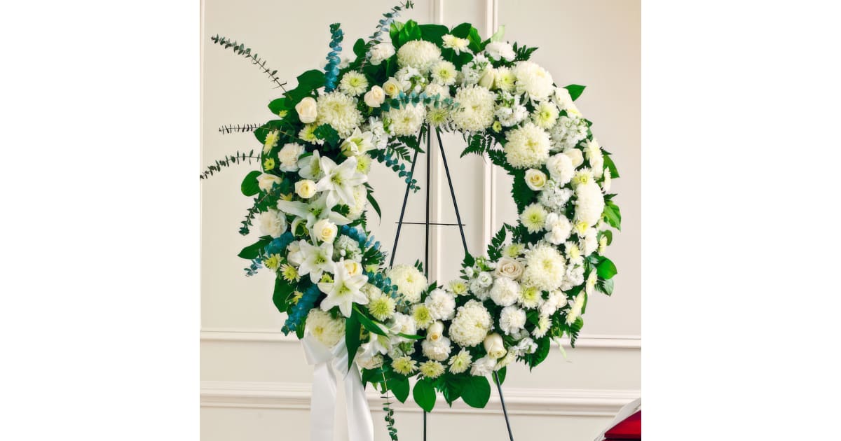 White Standing Wreath - Wreaths & Crosses | The Sympathy Store