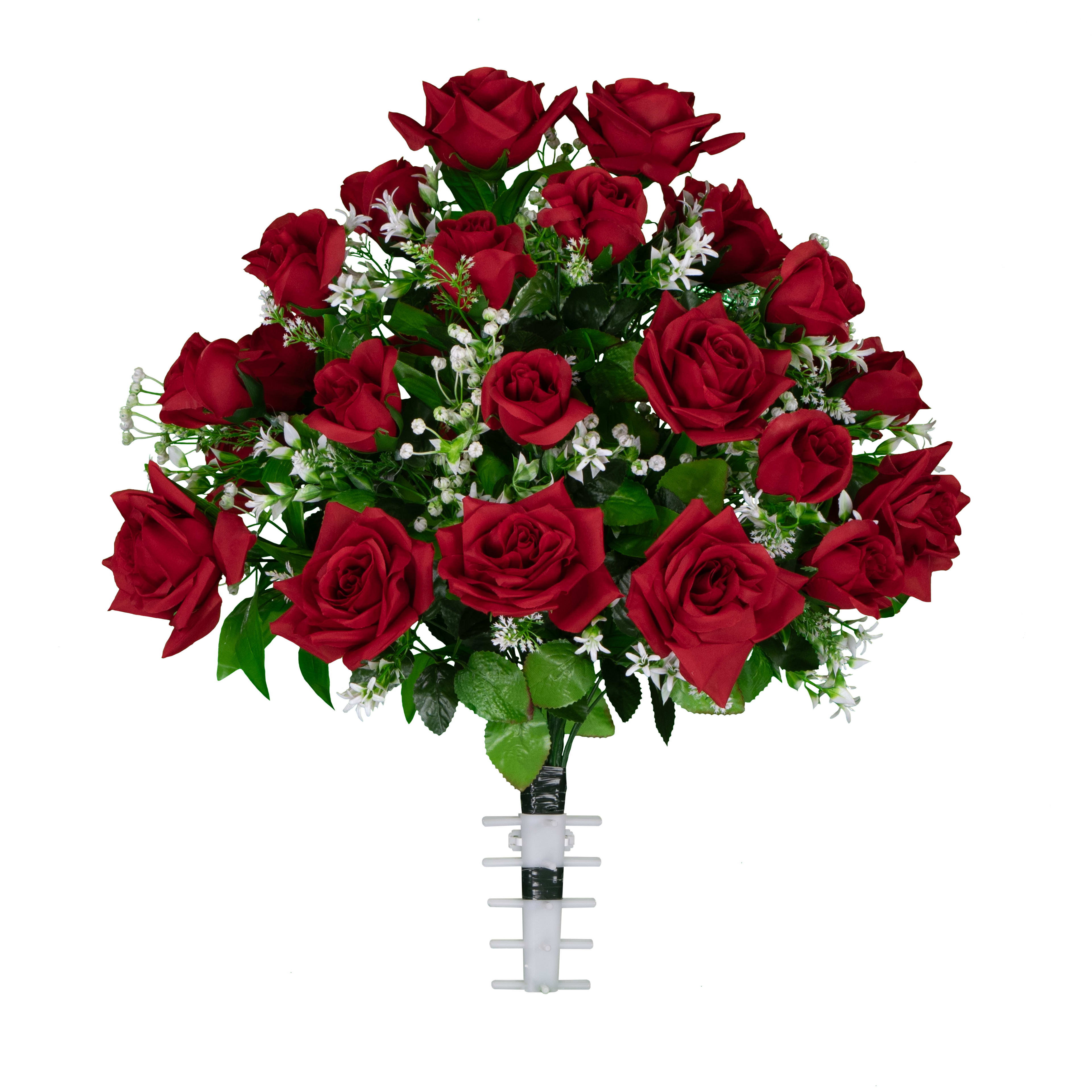 Vibrant bouquet of red roses and delicate white flowers, ideal for gifting.