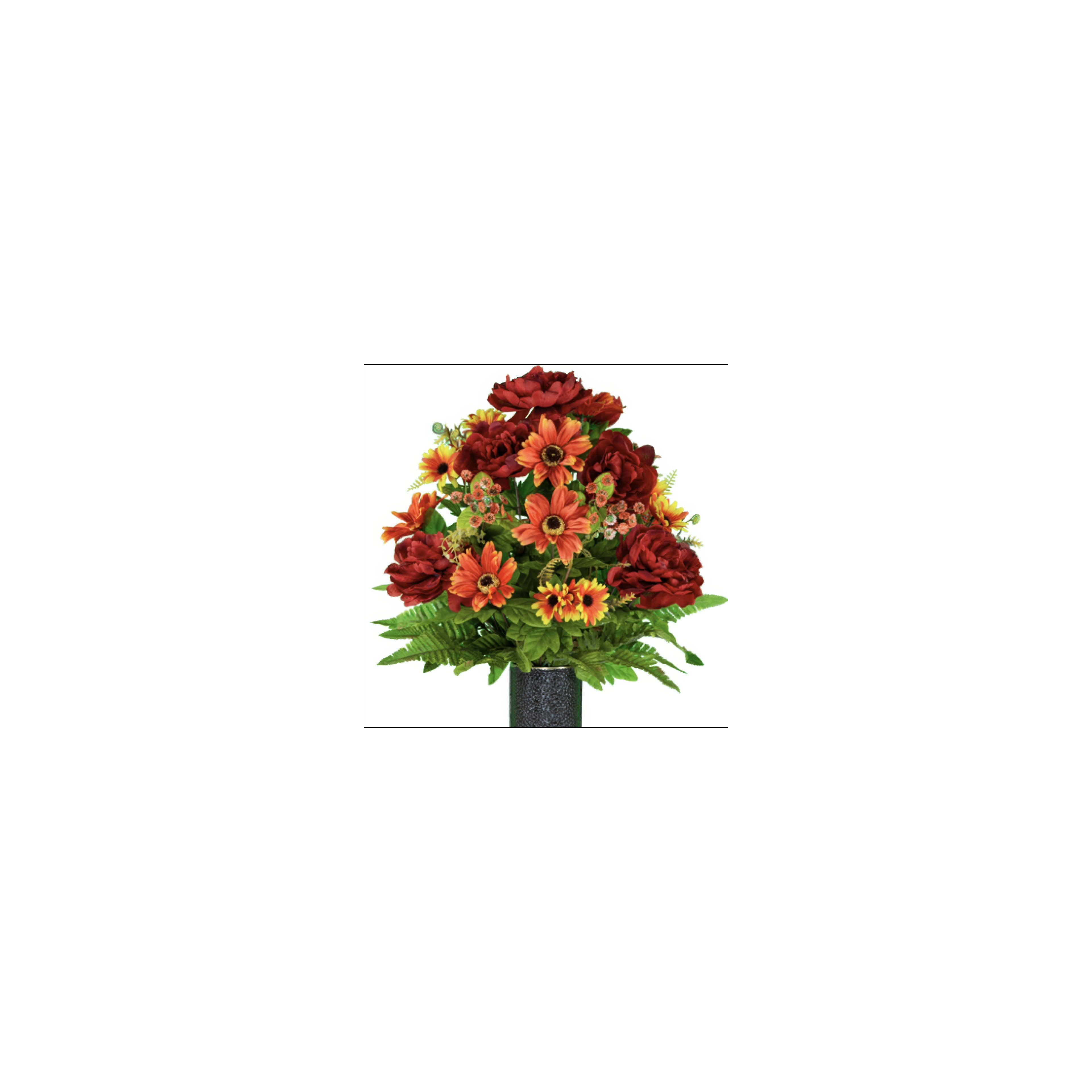 Colorful bouquet featuring red and orange flowers brightens up interior spaces with charm.