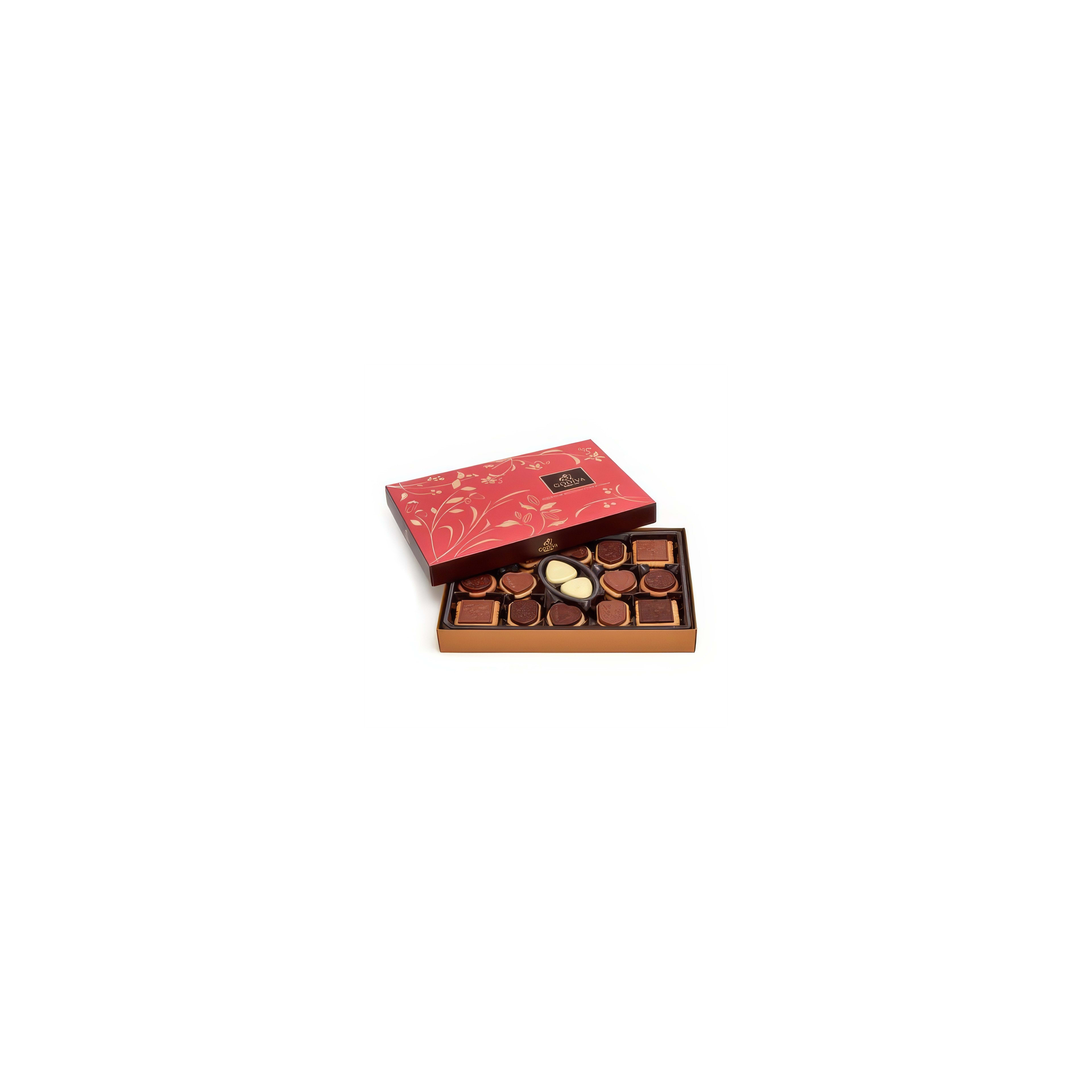 Beautifully designed box contains a variety of chocolates, perfect for gifts or celebrations.